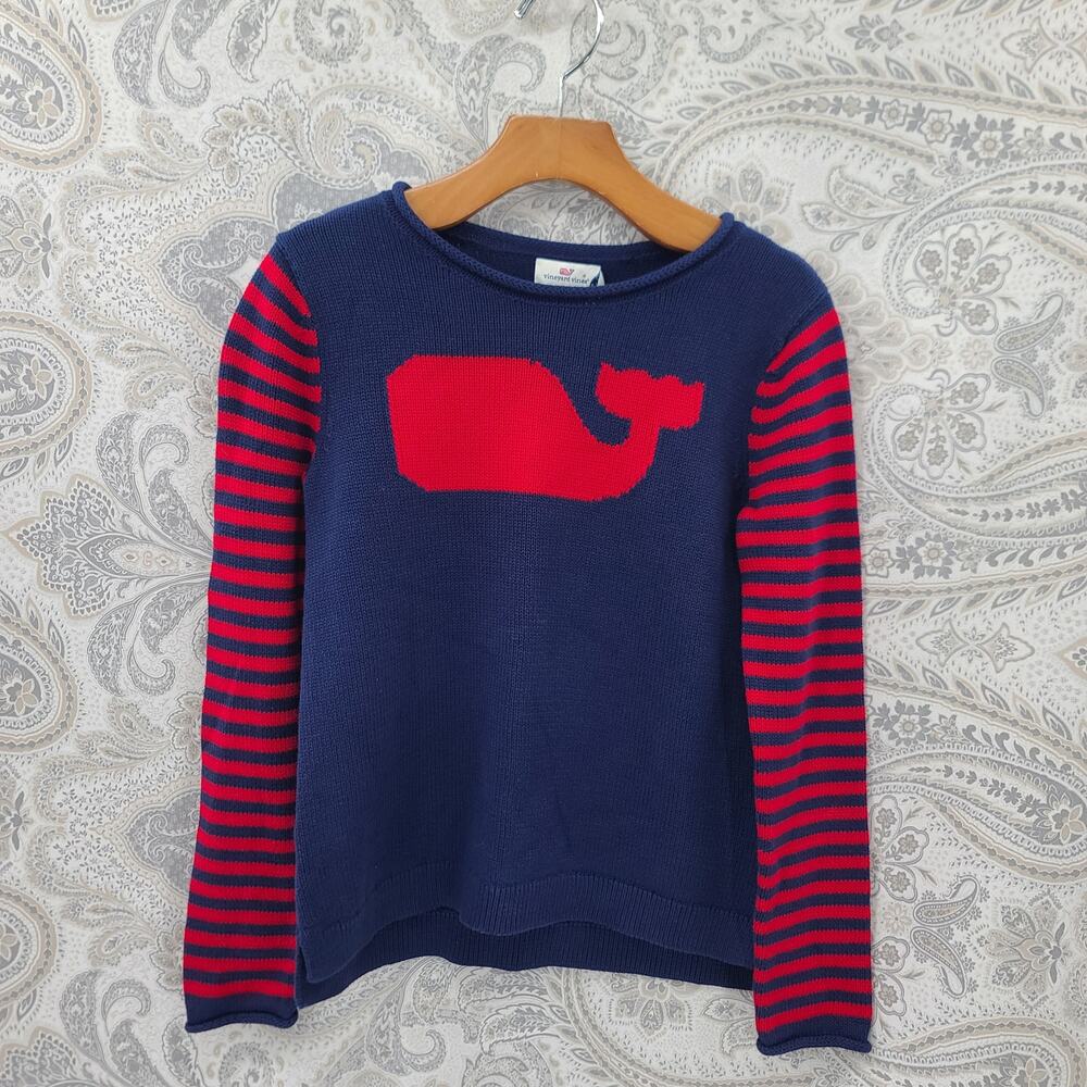 vineyard Vines Whale Stripe Intarsia sweater girls Size small nautical preppy